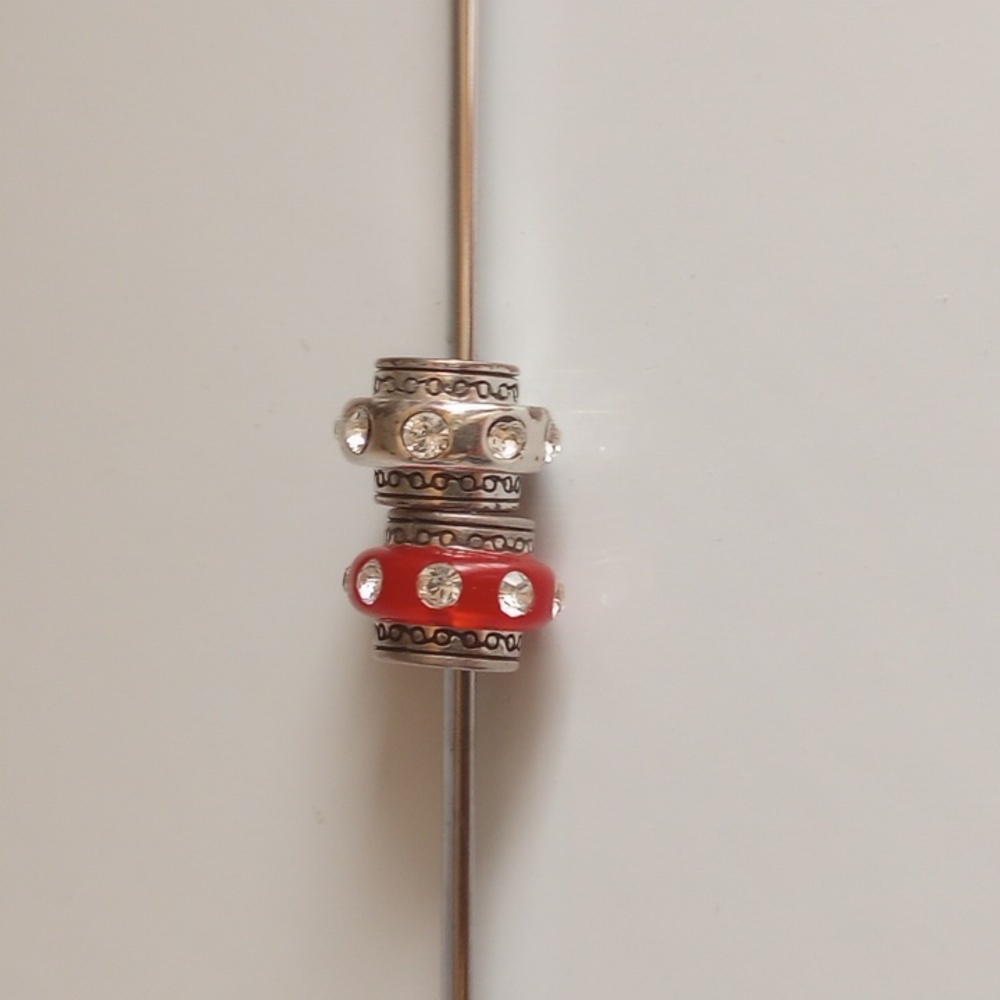 Silver and Red Charm Beads